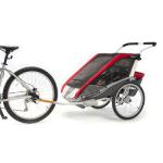 Chariot Cougar 1 Single Bike Carrier Trailer

·Single child bike trailer rental. Is awesome on all terrain

·Includes rain & bug cover, cargo storage & bike attachment

·5 pt seatbelt

·Folds for travel; Ages 1 & up 

·Rented separately, but can convert to jogging stroller, hiking carrier, X-C Ski